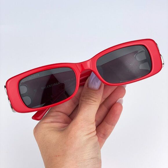 Balenciaga BB0096S 015 Sunglasses Red Silver Logo Rectangle Unisex